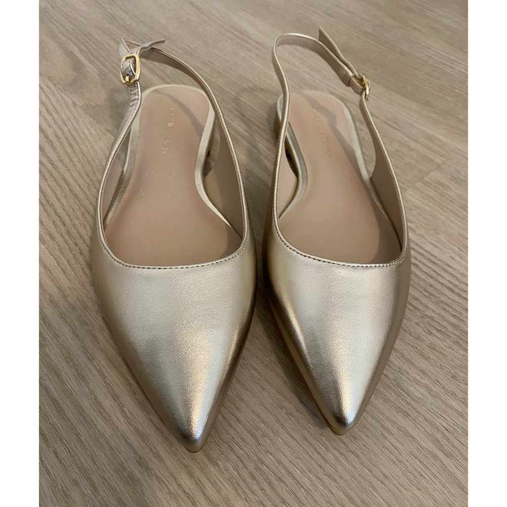 NWOB Stuart Weitzman Mara Gold Pointed Toe slingback Leather shoes Size 5.5 - Picture 7 of 8
